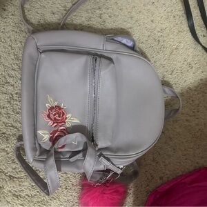 Light Purple Mini Backpack with Floral Embroidery